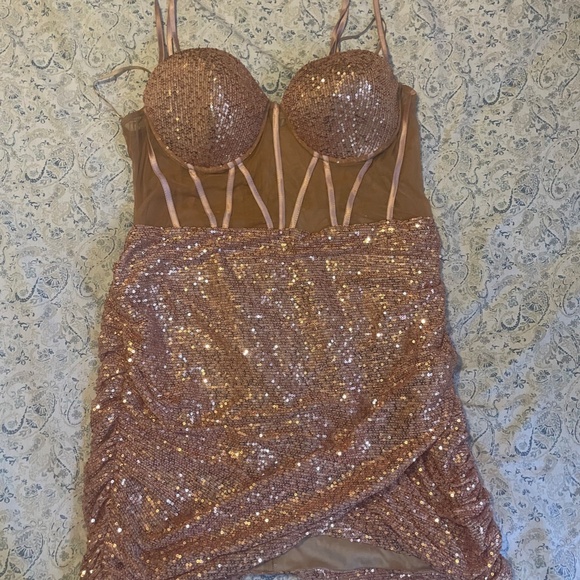 Plus Size Rose Gold Sequin Mini Dress - Picture 2 of 5